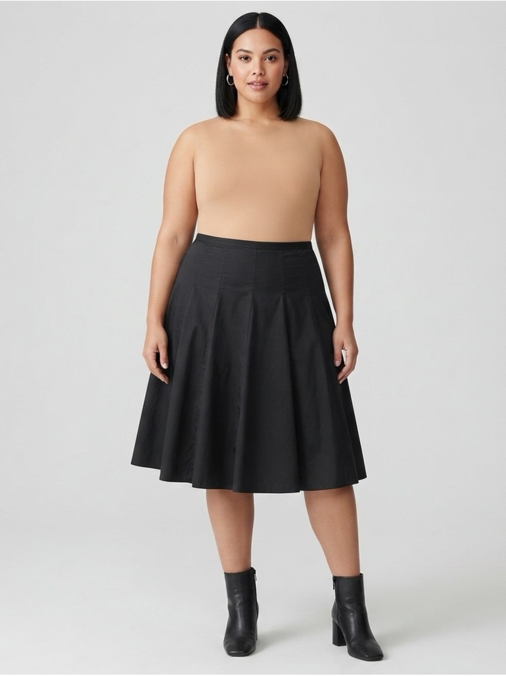 Lauren Ralph Lauren 20W Black Cotton Pleated A-Line Midi Skirt NWT $139